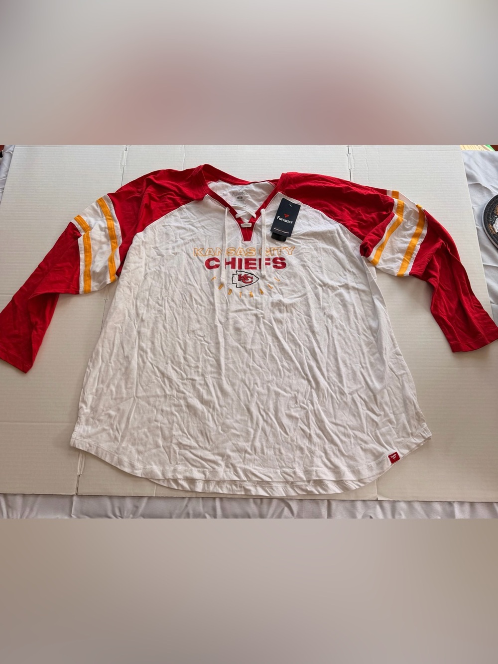 NWT Fanatics Kansas City Chiefs Lace Up Tee Womens 3X Red White Long Sleeve